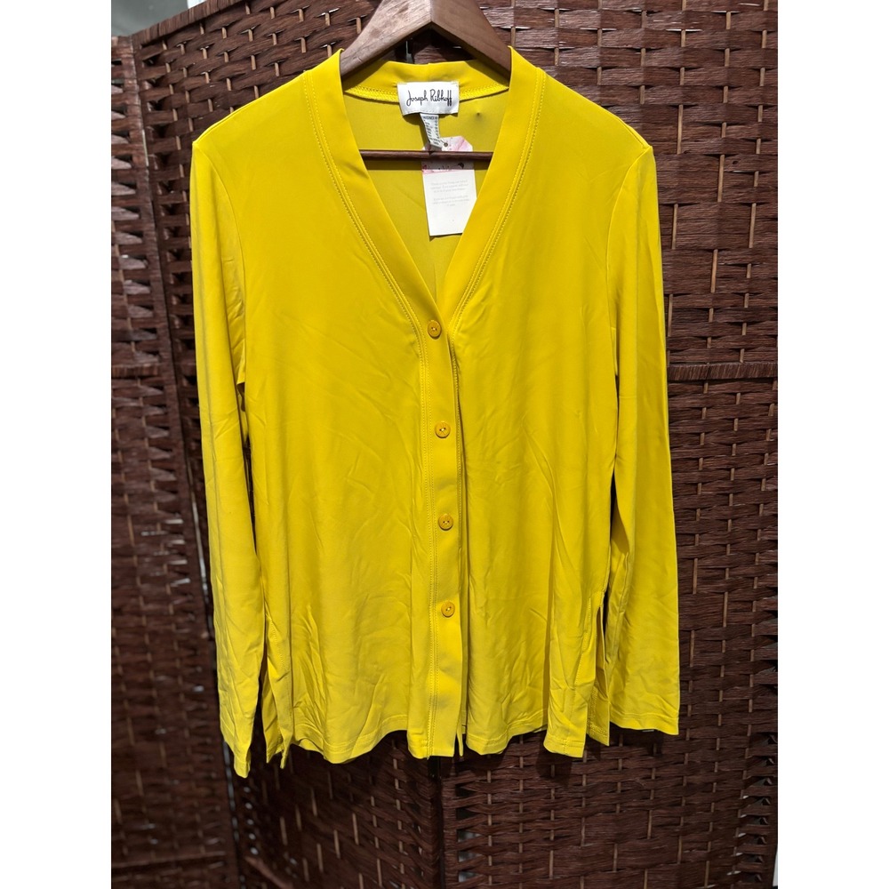 Joseph‎ Ribkoff Top Shirt Blouse Bright Yellow Long Sleeve Button Front US 10
